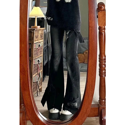 Black Gothic Bow Flare Jeans