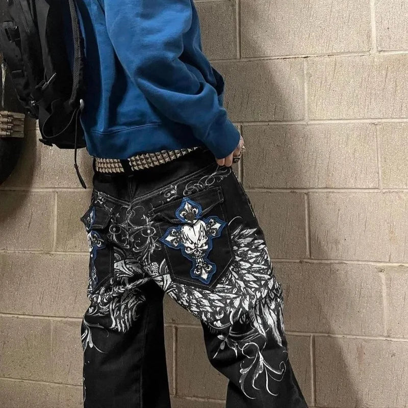 Skull Geometric Baggy Jeans