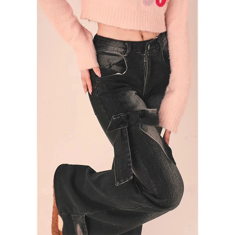 Black Gothic Bow Flare Jeans