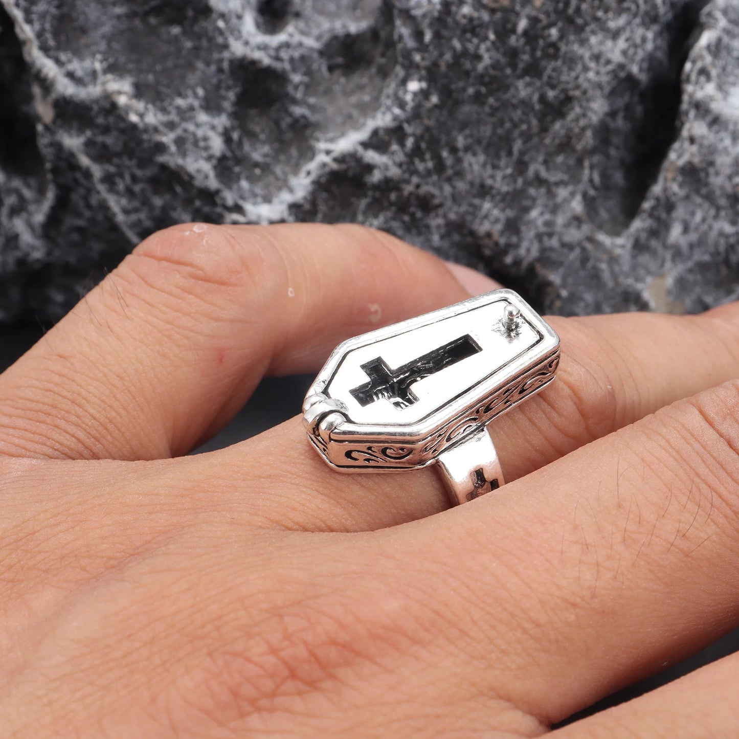 Retro Gothic Skull Coffin Ring