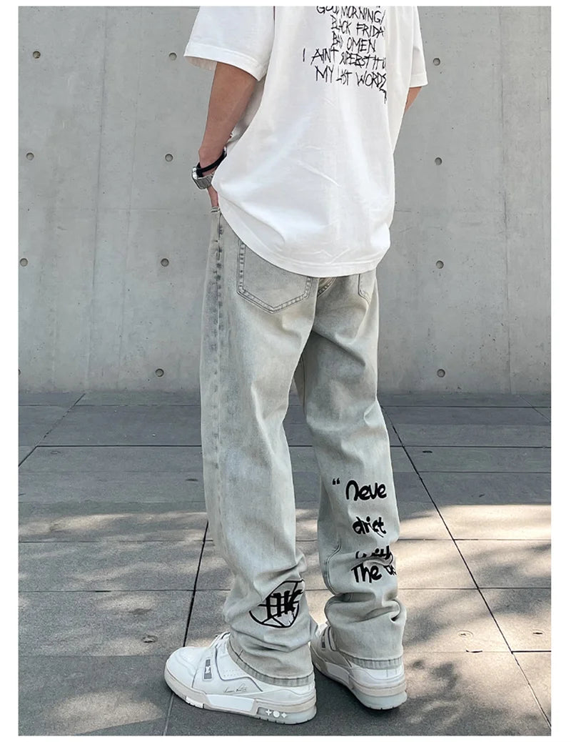 Gothic Letter Baggy Jeans